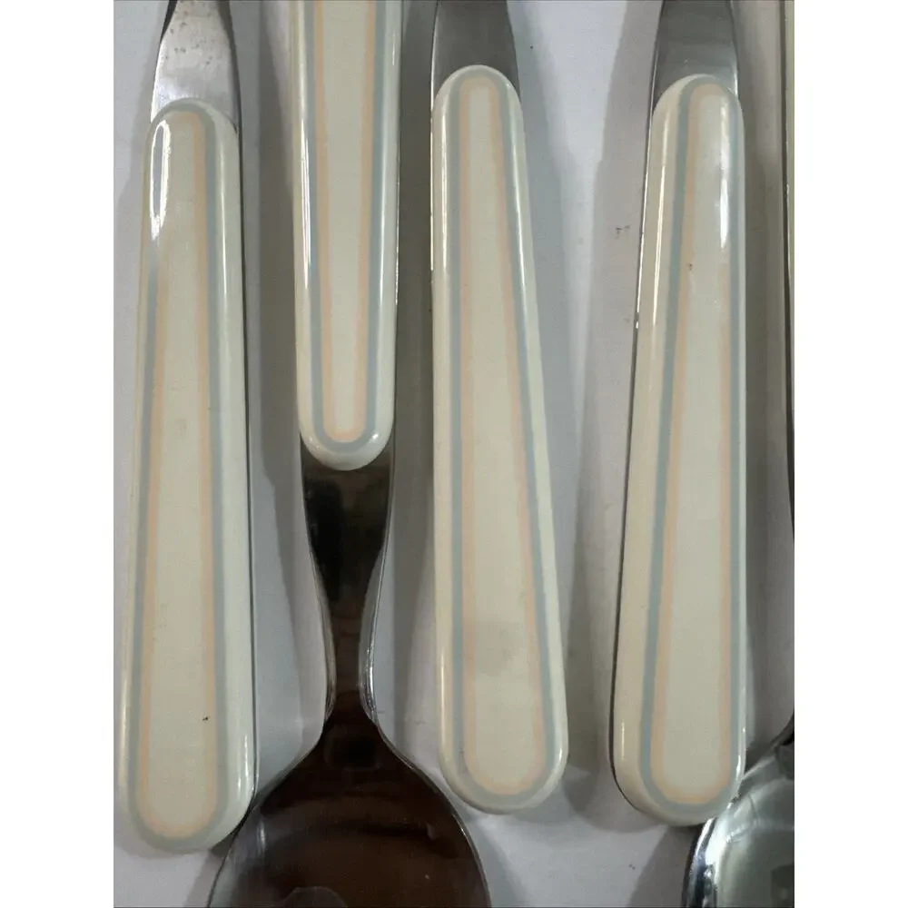 Vintage 8 pc Pfaltzgraff Aura Pink Stainless Flatware Tablespoons